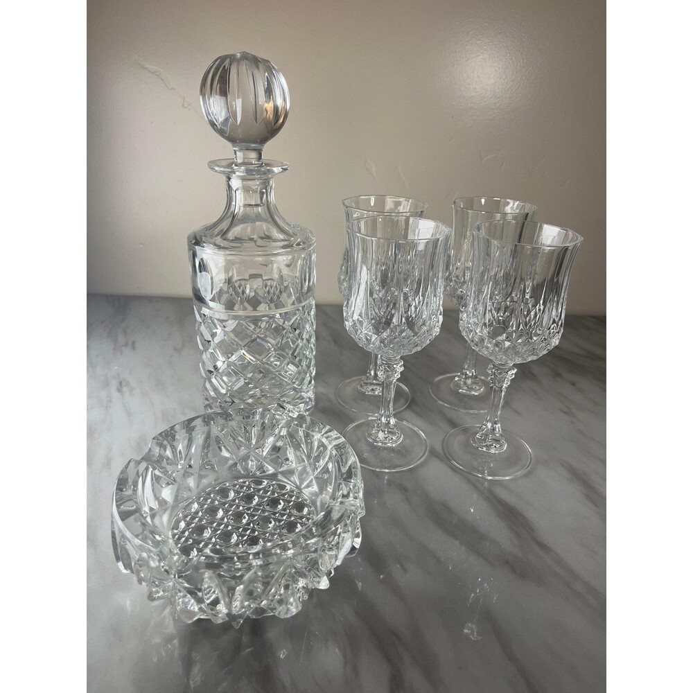 Vintage 8oz Crystal Wine/Water Glasses & 32oz Decanter